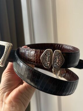 Brighton | Western Tooled Brown Leather Belt | Reversible | Black and Brown